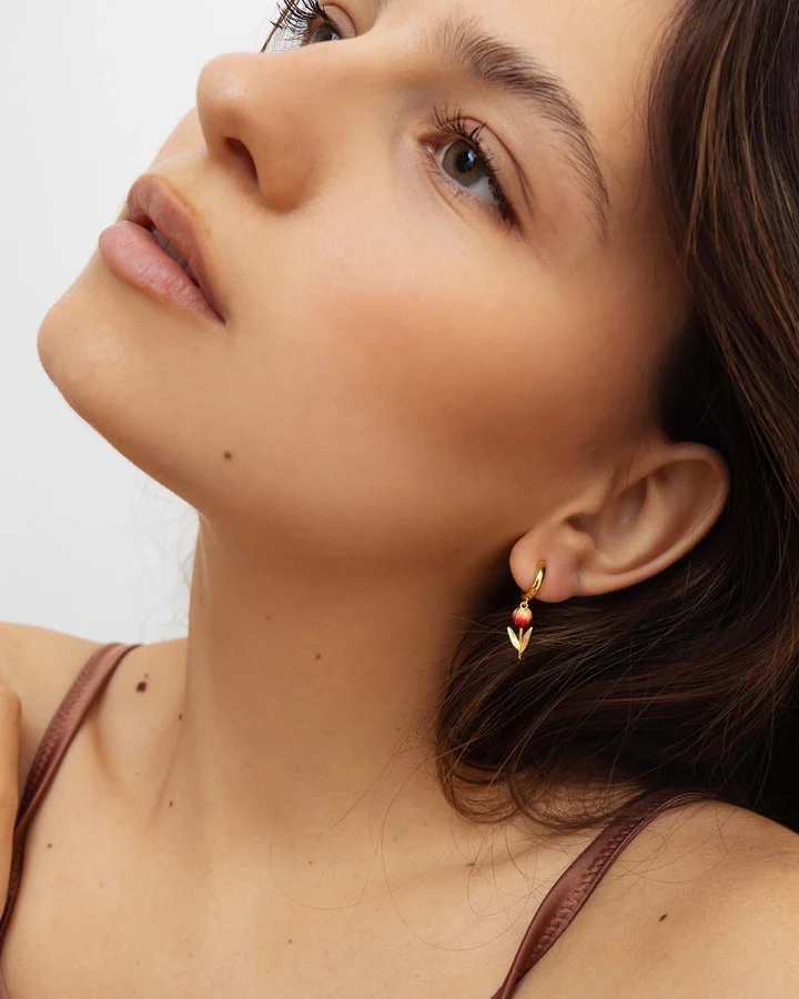 Orecchino Donna Amabile Hoop Tully a Cerchio Dorato con Tulipano Pendente 