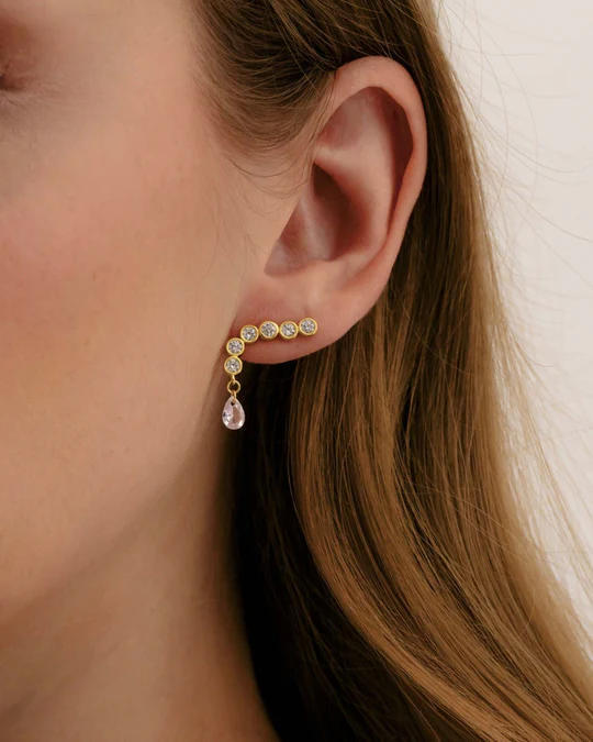 Orecchino Sinistro Donna Amabile Dorato Rosalia Ear Climber in Ottone con Zirconi Rosa e Bianchi 