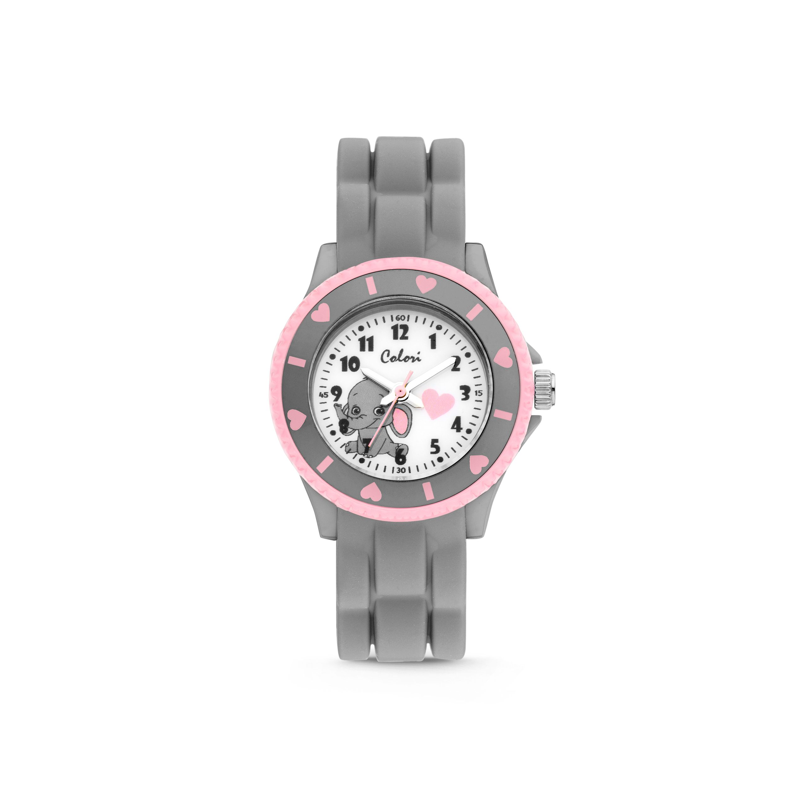 Orologio Bambino Colori Kidswatch con Cucciolo di Elefante con Quadrante Bianco 30mm Cinturino Grigio