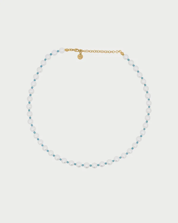 Girocollo Donna Rue Des Mille Perla e Zirconi Milky Turchesi 