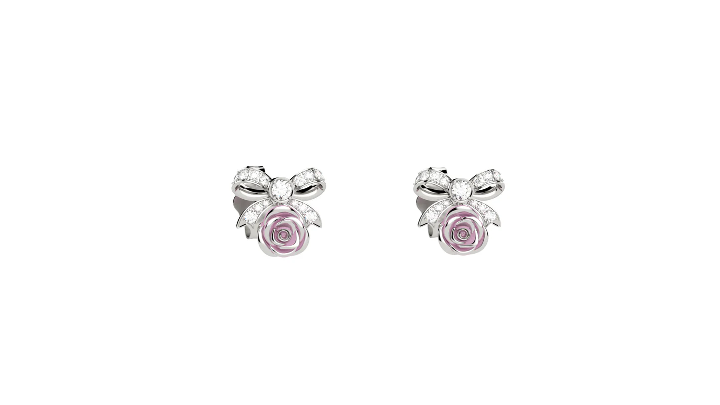 Orecchini Bambina Nanan in Argento con Fiocco e Rosa 