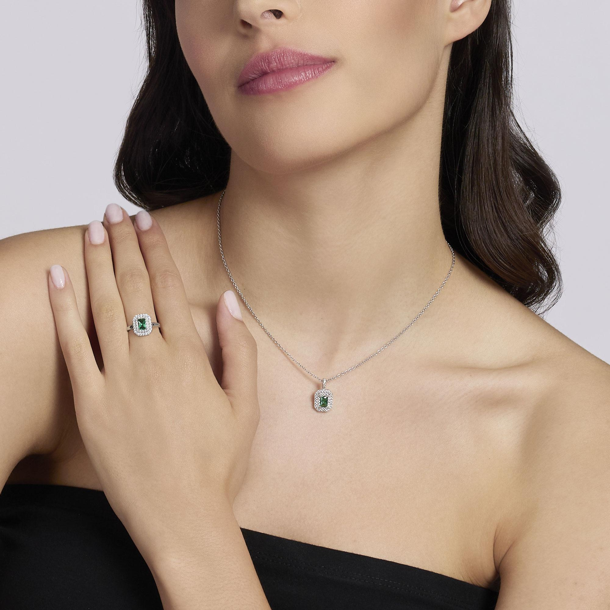 Collana Donna Mabina Vittoria con Smeraldo Sintetica e Zirconi 