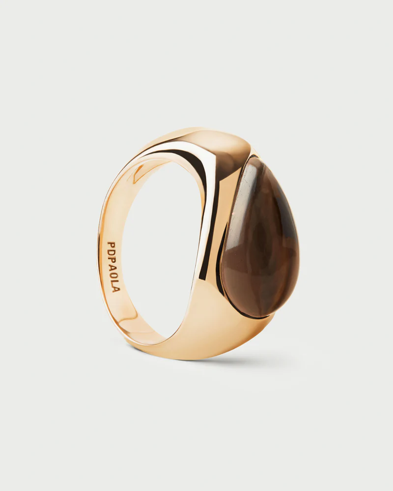 Anello Donna Pdpaola Sigillo Luna in Quarzo Fumè 