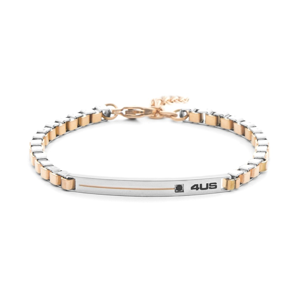 Bracciale Uomo Paciotti 4US in Acciaio e Rosè con Targa 