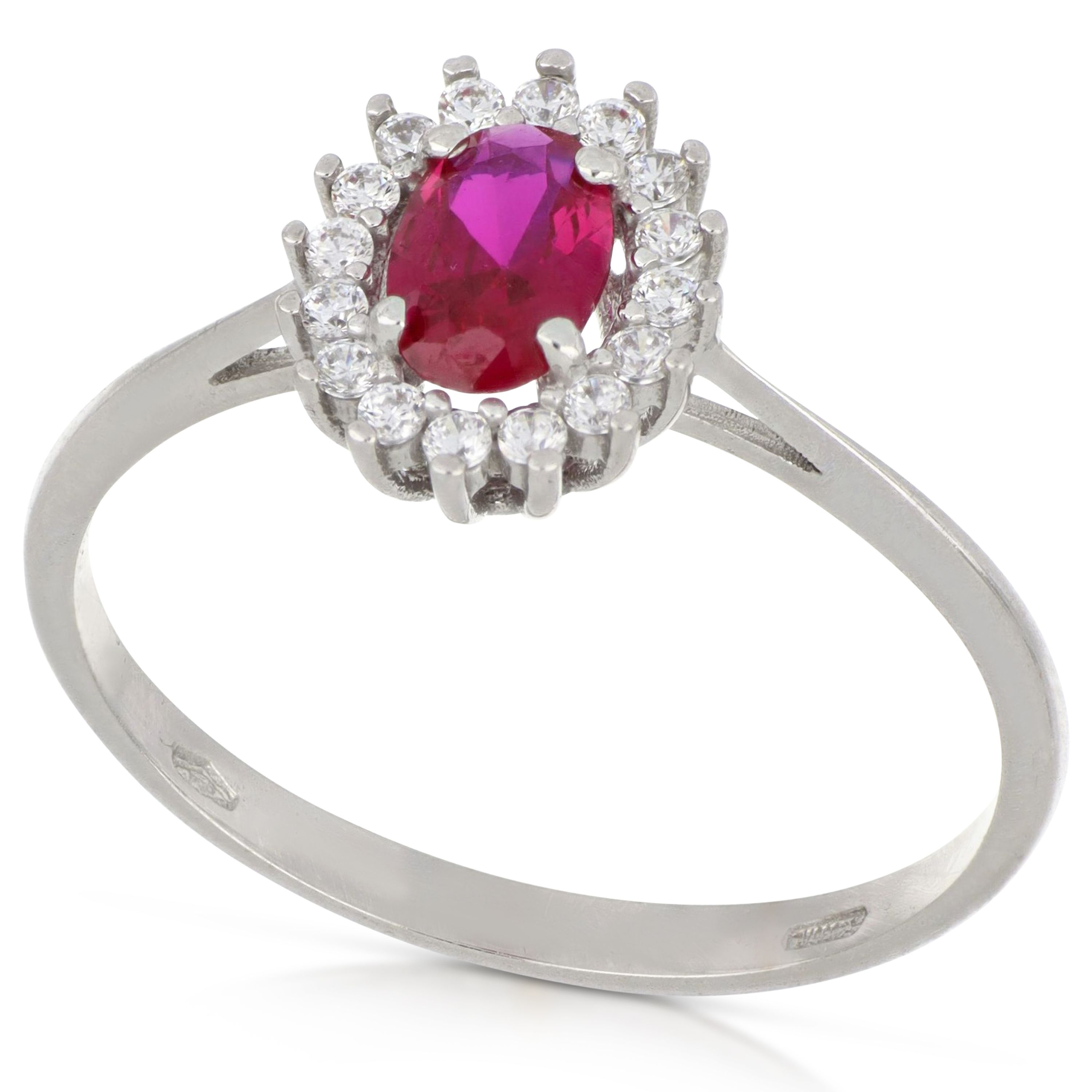 Anello Tondo Gioielli in oro 18kt con pietra rossa e contorno di zirconi