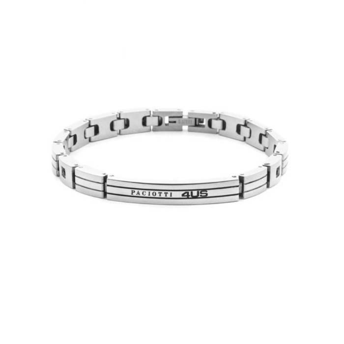 Bracciale Uomo Paciotti con Targhetta e Logo e ai Lati Due Zirconi Neri 