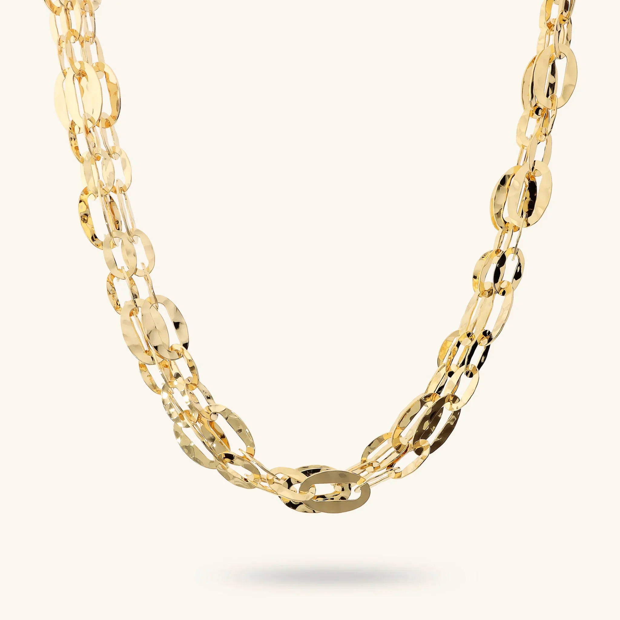 Collana Donna Etrusca Multifilo Catena Ovale Martellata