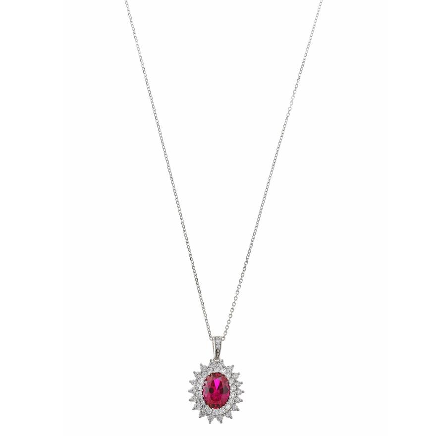 Collana Donna Salvatore Plata Con Rubino Rosso Sintetico