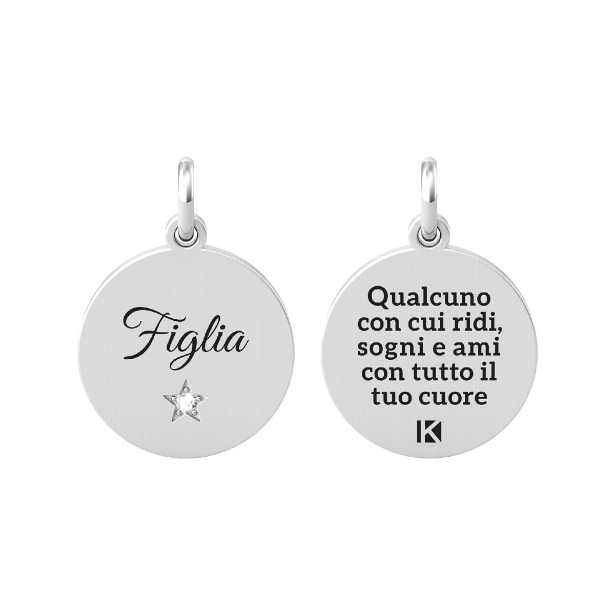 Ciondolo Donna Kidult Tondo con Frase Figlia e Cristallo 