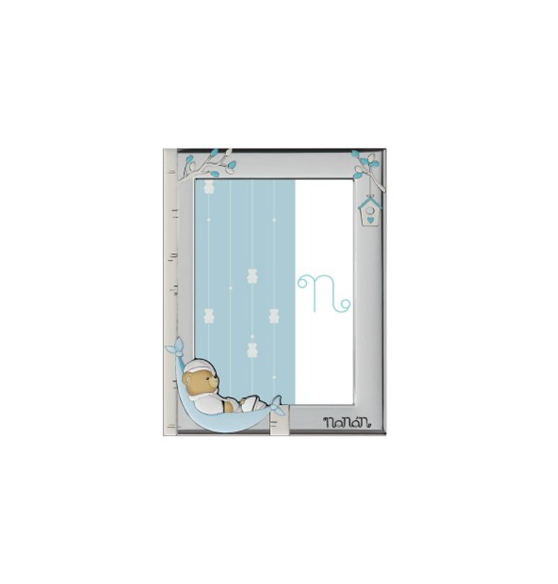 Cornice Nanan in Argento con Orsetto Culla Azzurra 18x13 cm 