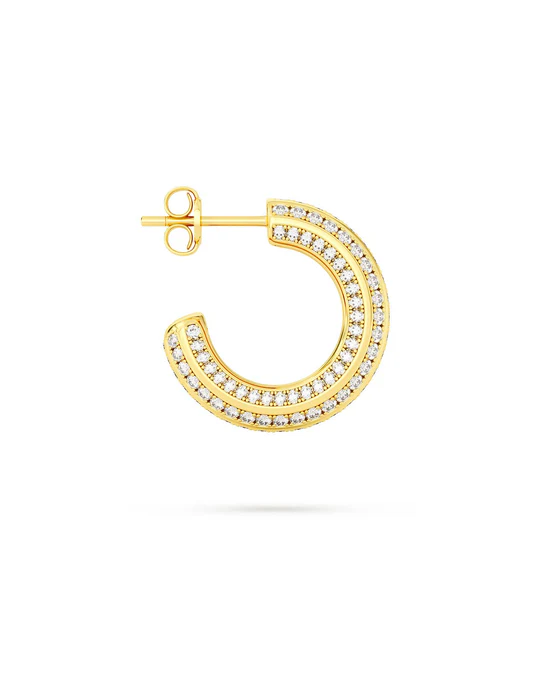 Orecchino Donna Amabile Dorato Hoop Stripe a Cerchio Grande con Strisce Brillanti 