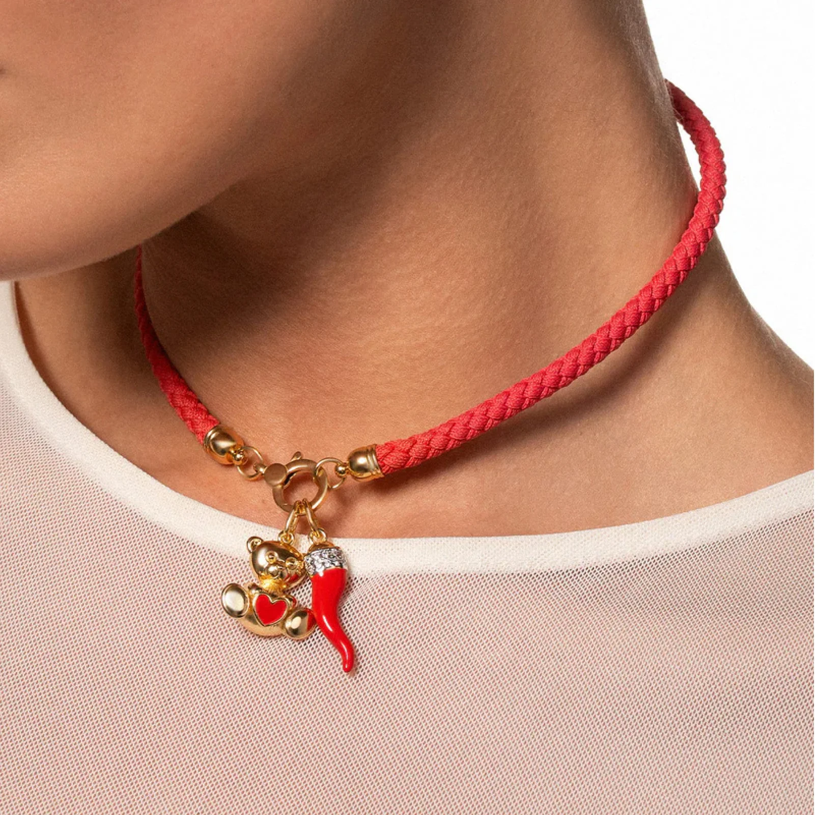 Collana Girocollo Donna  Rue Des Mille Charm Bar in Tessuto Fucsia