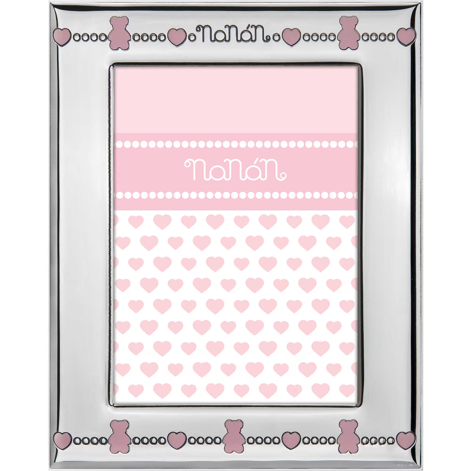 Cornice Nanan in Argento con Orsetti e Cuori Rosa 18x13 cm 