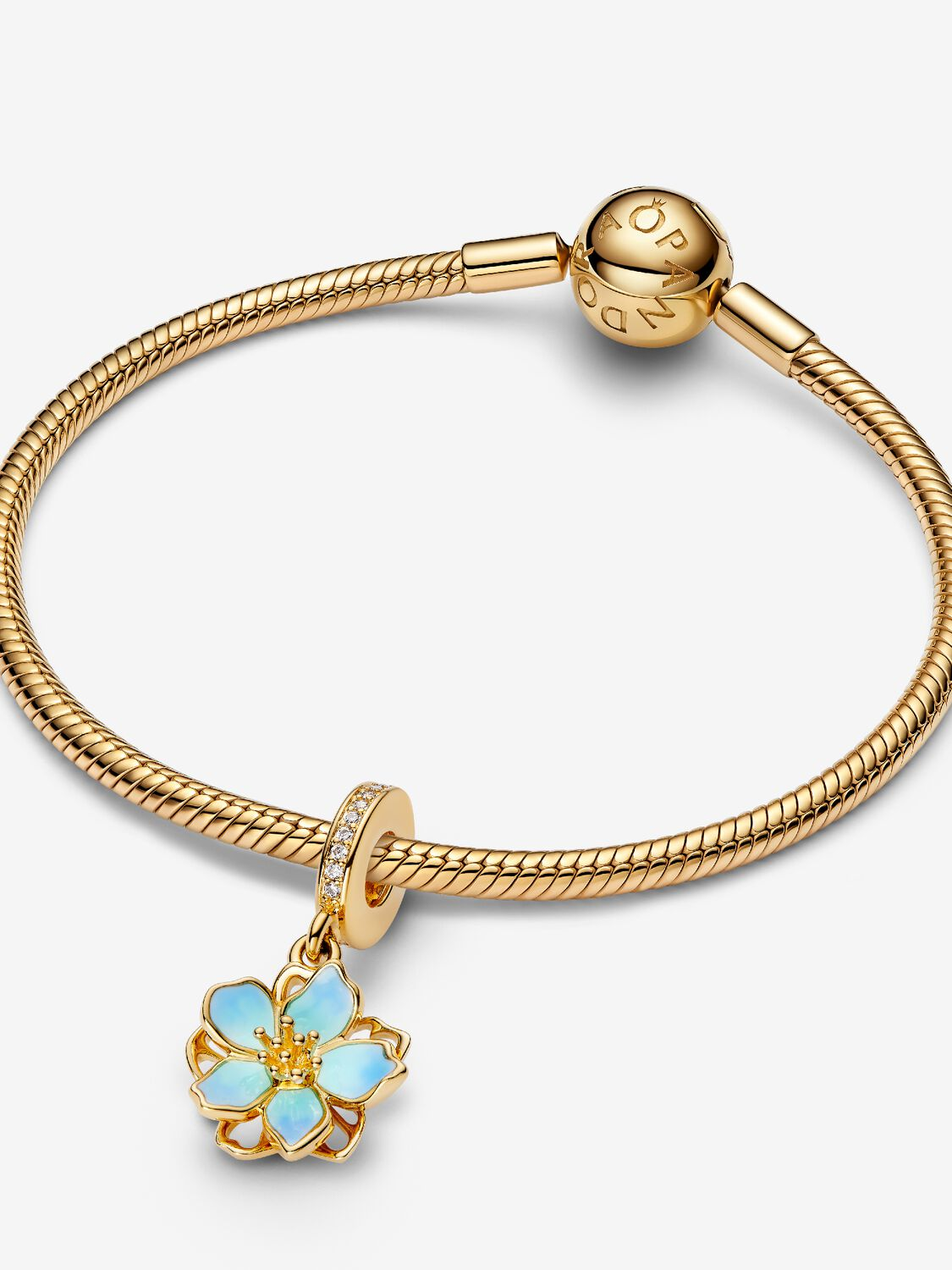 Charm Pandora Pendente Fiore di Ciliegio Blu Placcatura Oro 14 kt