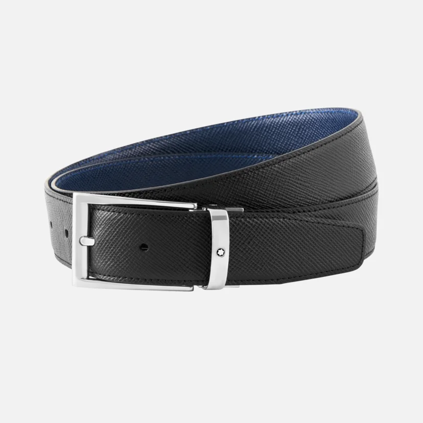 Cintura Montblanc Reversibile in Pelle Nera/blu 35 Mm