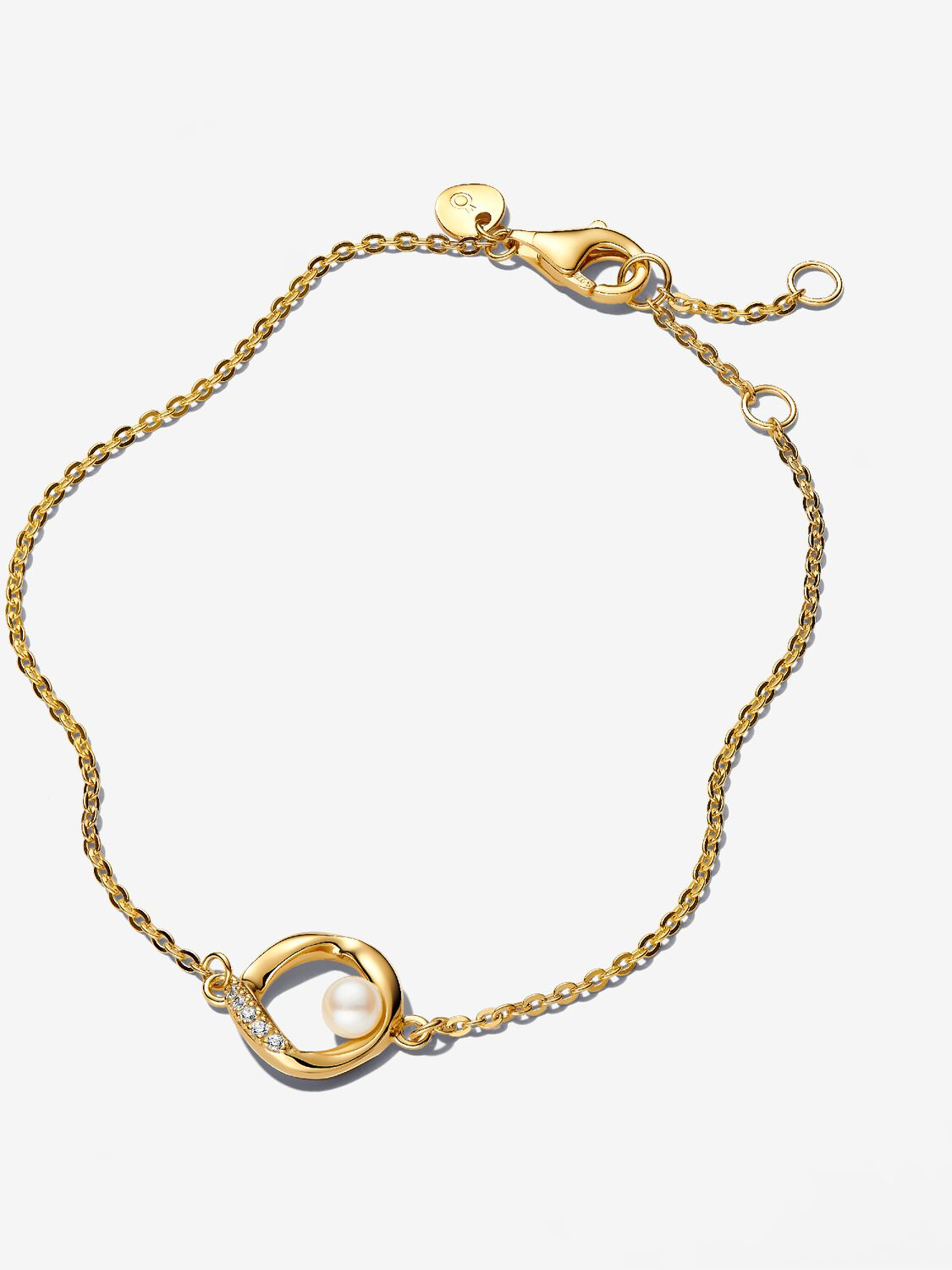 Bracciale Pandora Cerchio Linea Sinuosa con Perla d'Acqua Dolce Coltivata e Pavè Placcatura in Oro 14k