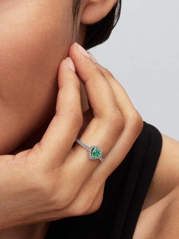 Anello Pandora Cuore in Rilievo Verde Chiaro  Misura 54