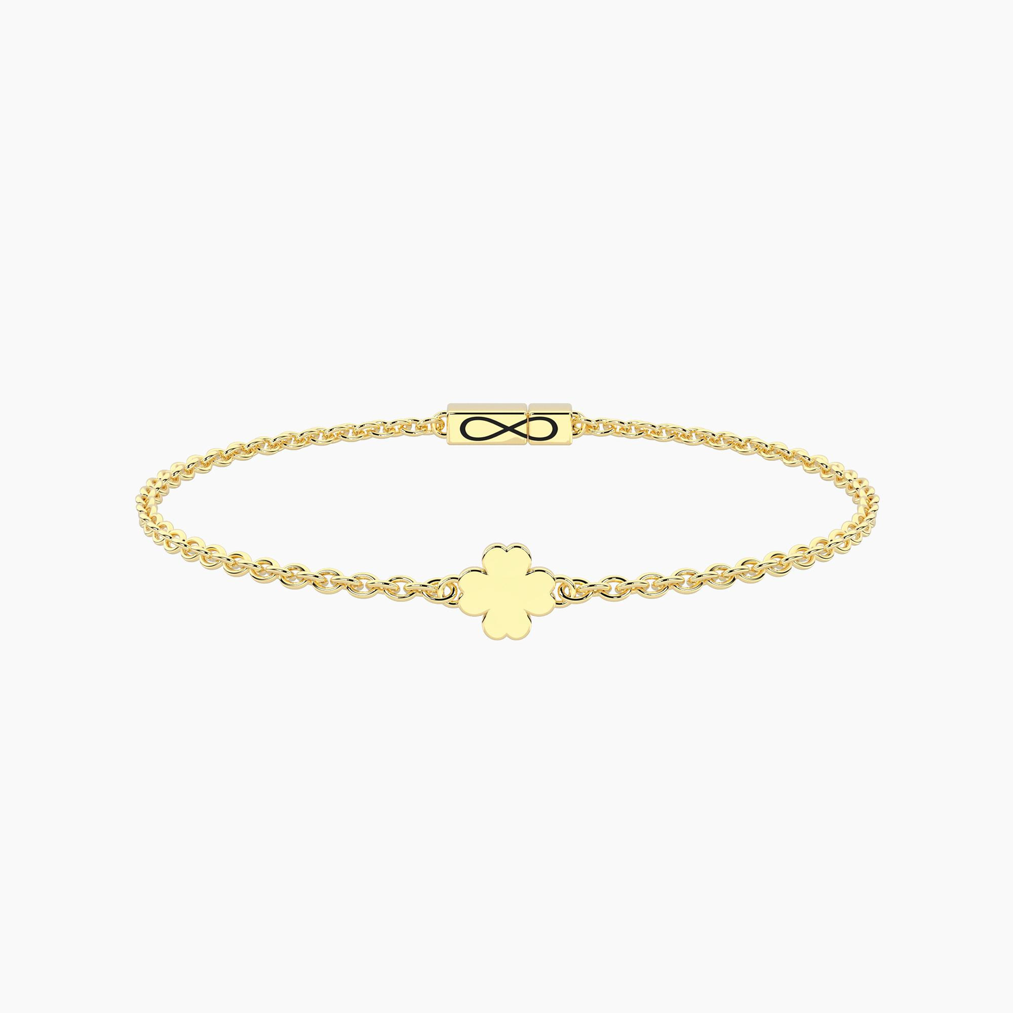 Bracciale Infinity Unisex Kidult in Acciaio Dorato con Quadrifoglio