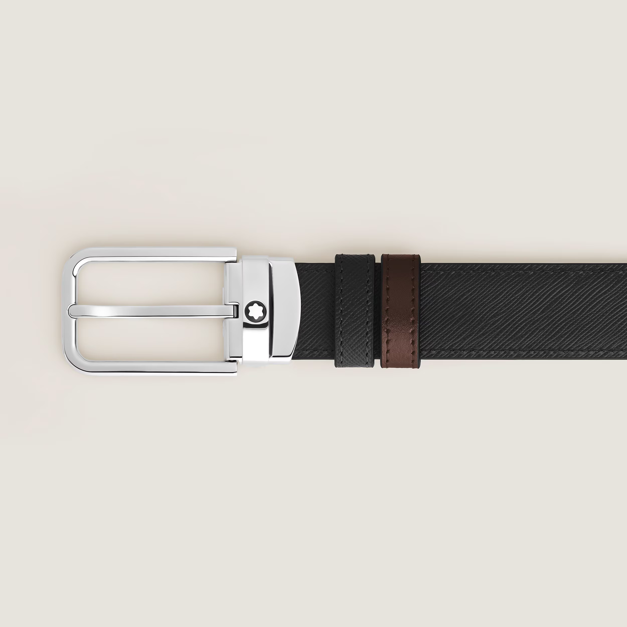 Cintura Reversibile Montblanc 30 mm in Pelle Sartorial Nera/Ebano con Fibbia Rettangolare