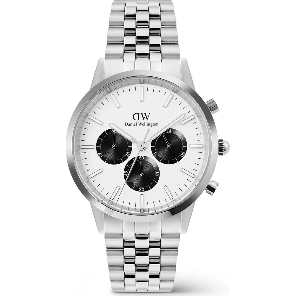 Orologio Uomo Daniel Wellington Iconic Chrono Link al Quarzo con Quadrante Bianco 42 mm 