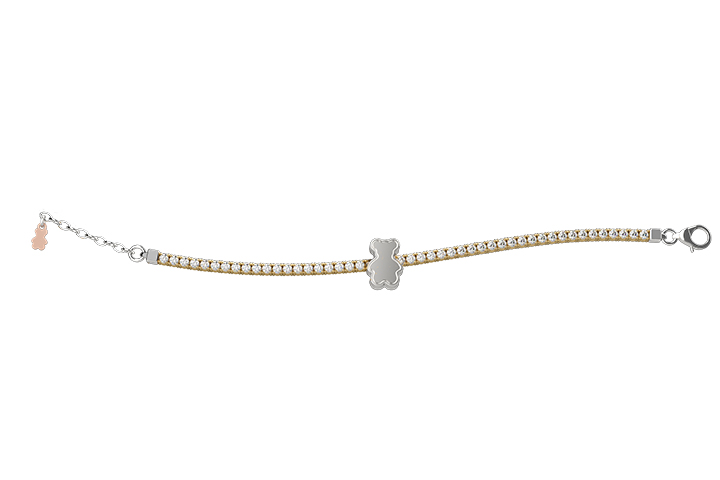 Bracciale Bimbo Nanan Tennis in Argento Dorato con Orsetto e Zirconi Bianchi 