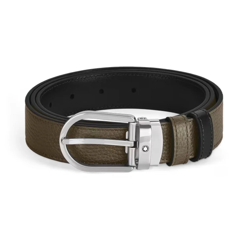 Cintura Reversibile Montblanc 35 mm in Pelle Kaki/Nera con Fibbia Everyday 