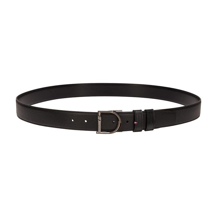 Cintura Reversibile Dupont D Logo Nera in Pelle di Vacchetta e Rutenio 35 mm