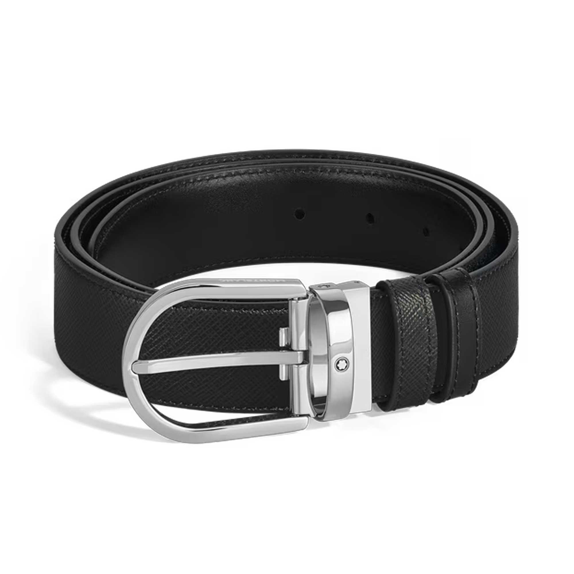 Cintura Reversibile Montblanc 35 mm in Pelle Nera/Nera con Fibbia a Ferro di Cavallo 