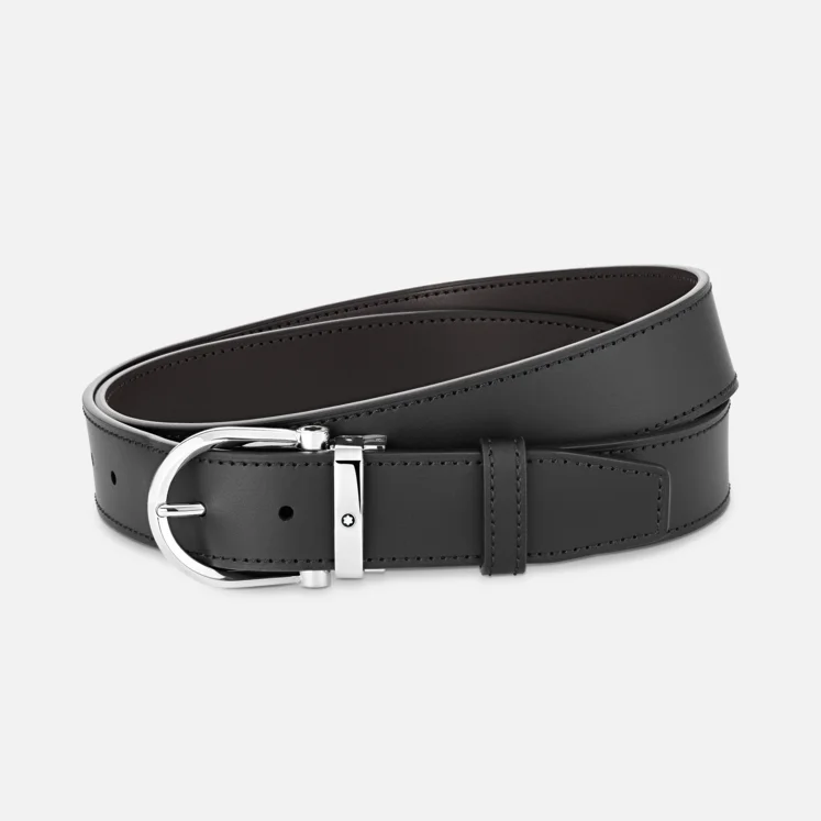 Cintura Reversibile Montblanc in Pelle Nera/Marrone 35 mm con Fibbia a Ferro di Cavallo