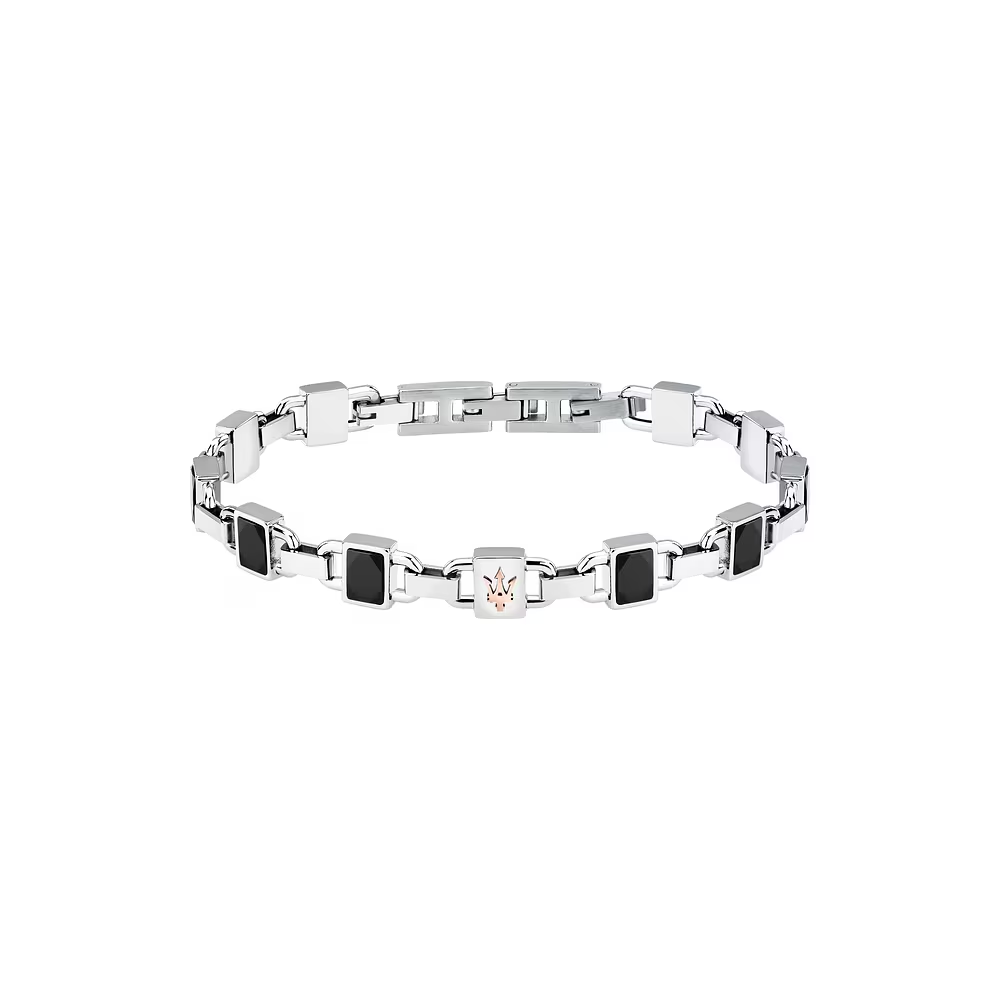 Bracciale Uomo Maserati Ceramic in Acciaio con Inserti in Ceramica Nero e Logo Rosè 