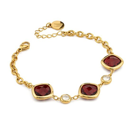 Bracciale Donna Boccadamo Mya in Acciaio Dorato con Pietre Rosse e Bianche 
