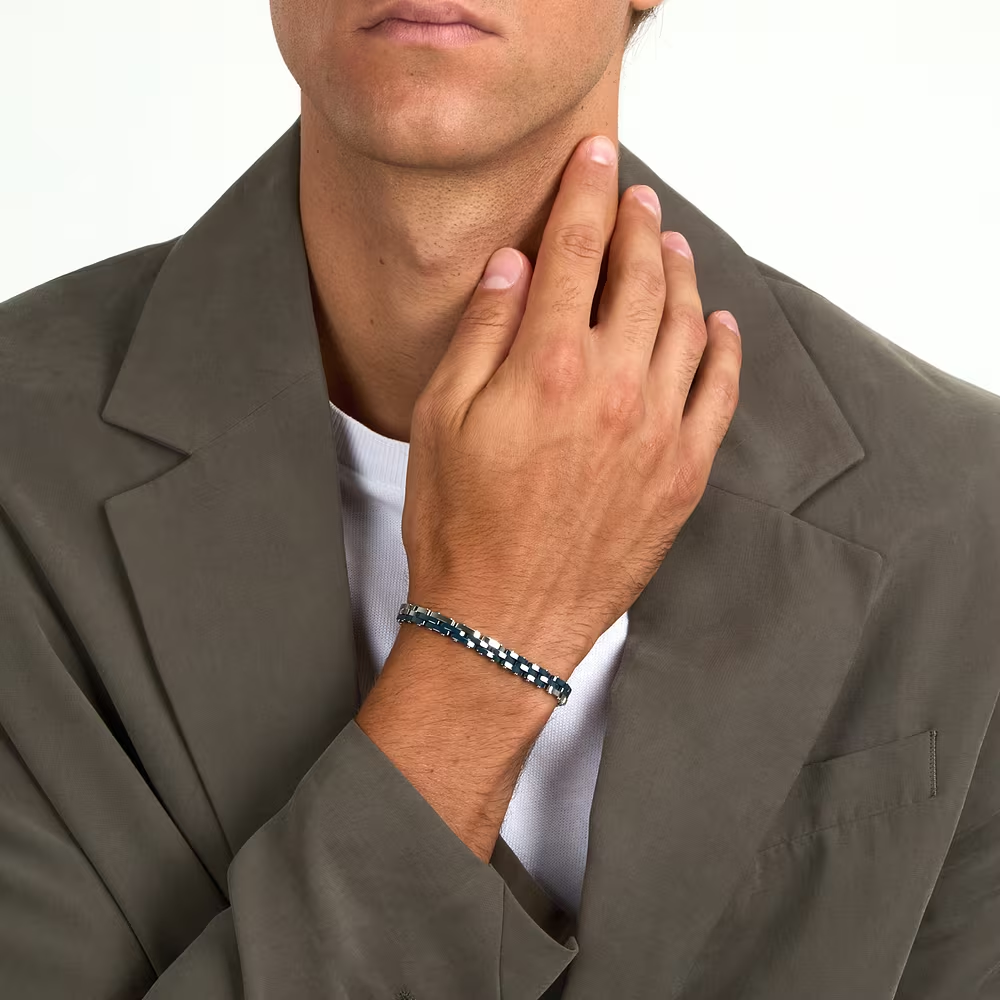 Bracciale Uomo Sector Ceramic a Catena in acciaio con Dettagli Blu