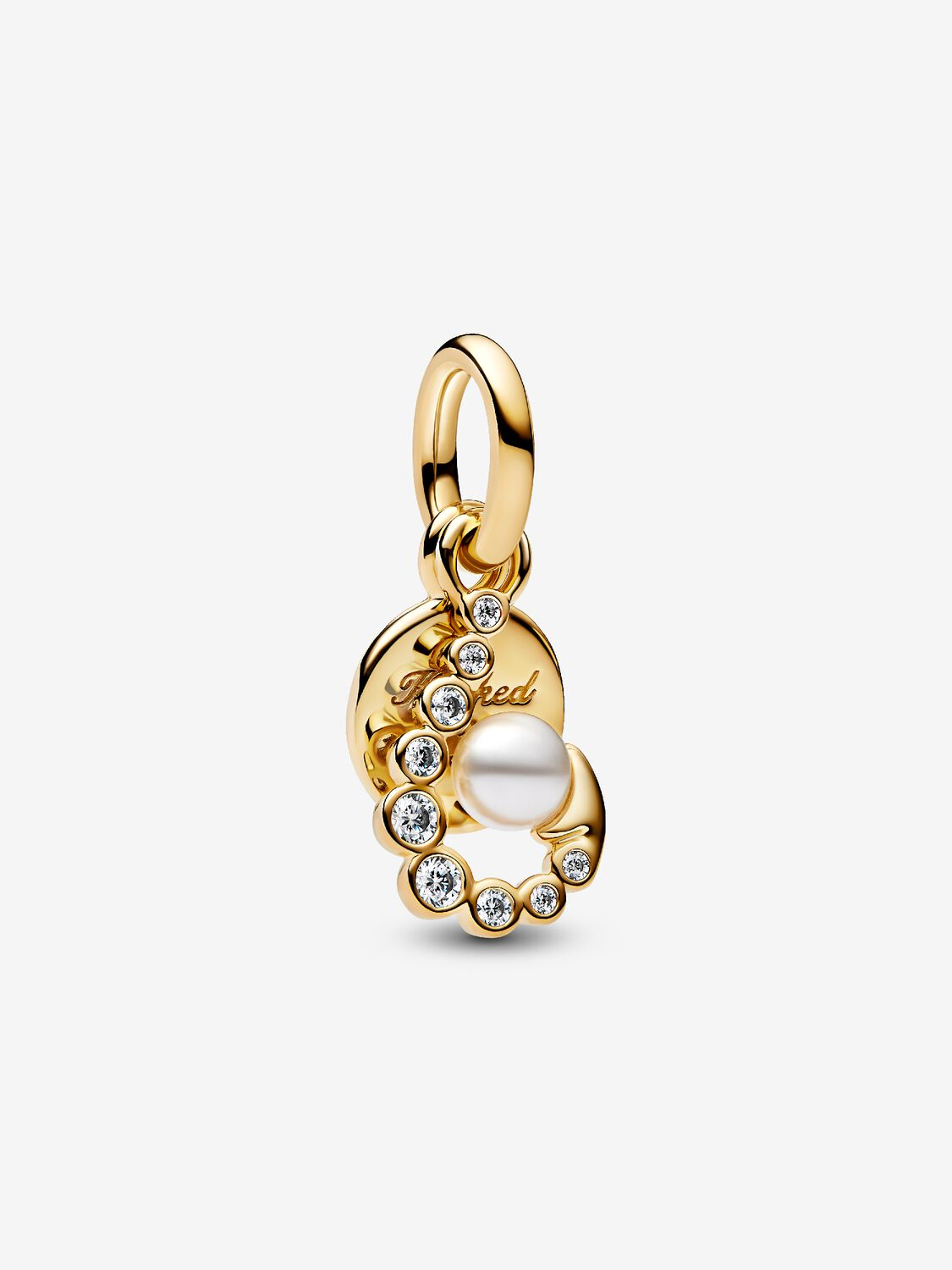 Charm Pandora Pendente Uncino con Perla Artificiale Placcatura in Oro 14k