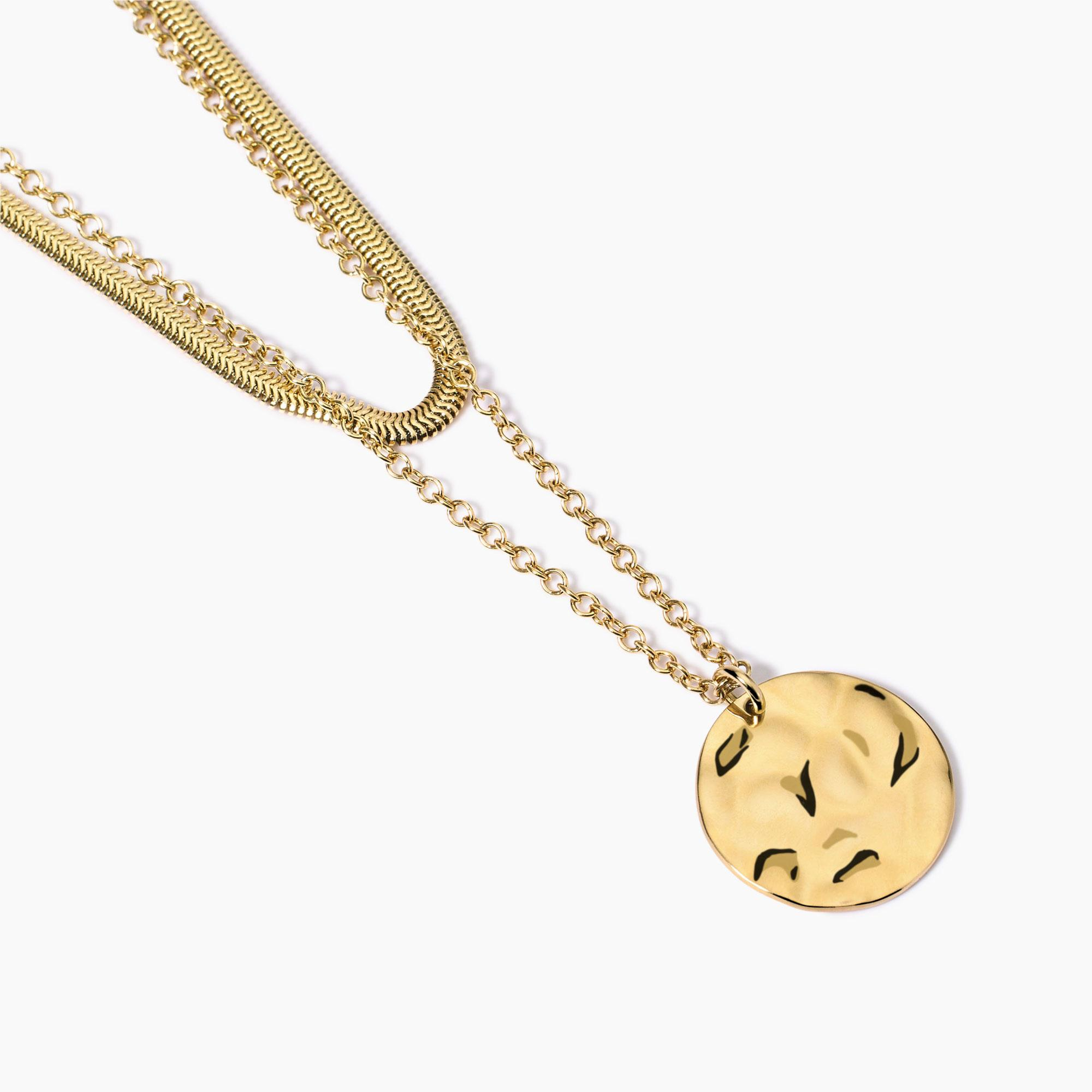 Collana Donna Kidult Dorata con Tondo Effetto Martellato 