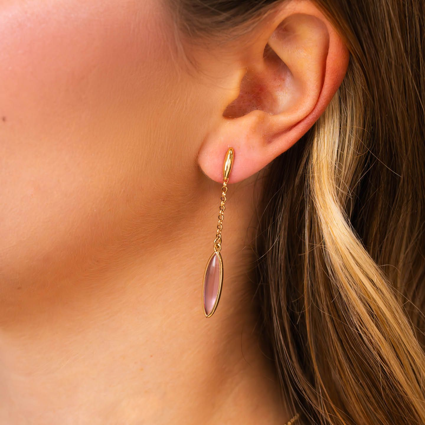Orecchini Donna Boccadamo Pendenti Placcati Oro con Cristalli Rosa 