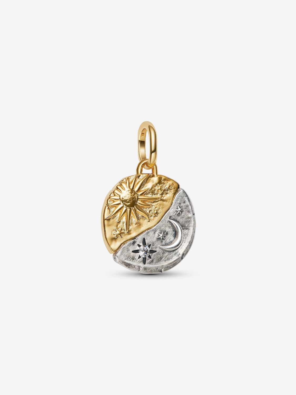Charm Pandora Medallion Sole e Luna "Ad Astra Per Aspera" Argento Sterling 925, Placcatura in Oro 14k