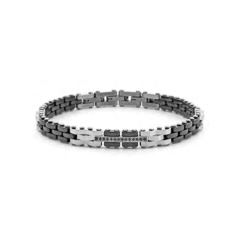 Bracciale Uomo Paciotti in Acciaio con Inserti in Ceramica Nera e Zirconi Neri 