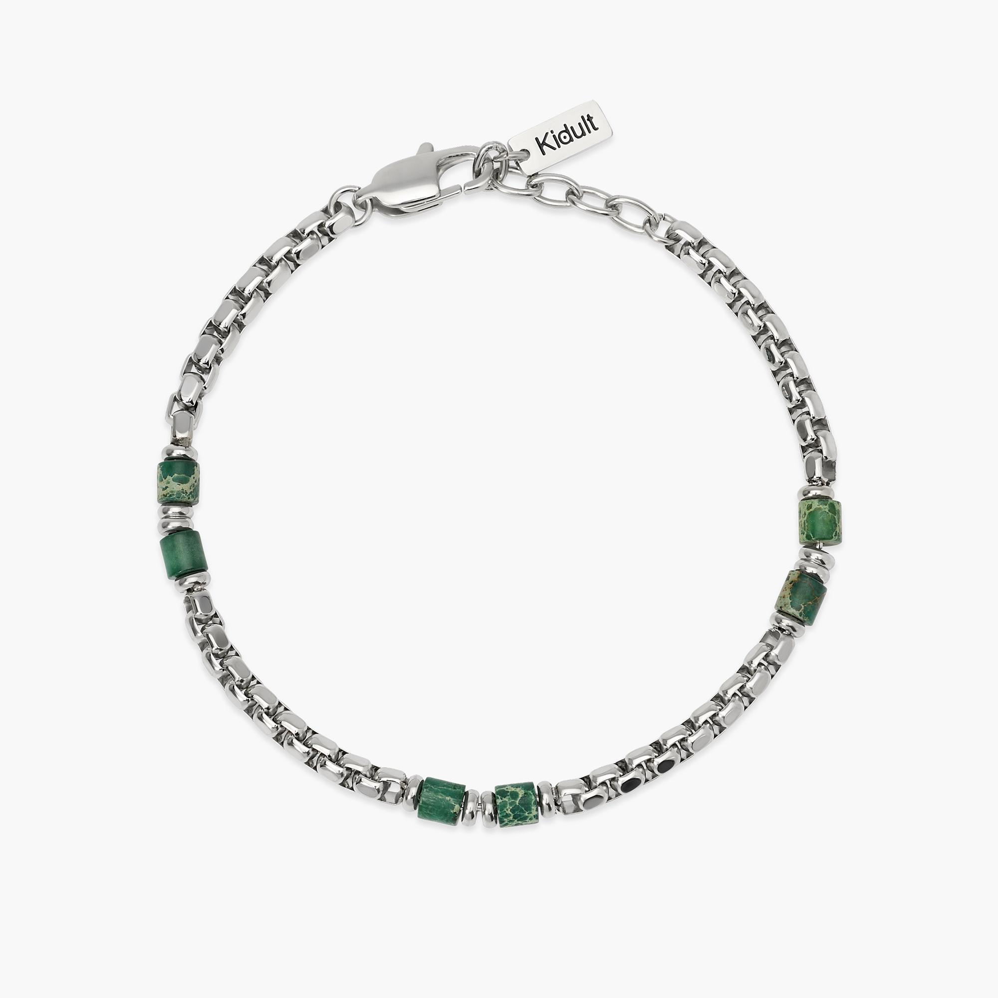 Bracciale Uomo Kidult con Catena Veneta e Cilindri in Diaspro Verde