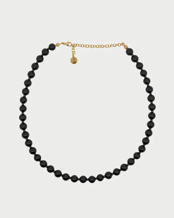 Girocollo Donna Rue Des Mille in Argento Dorato con Agata Nera e Zirconi Milky