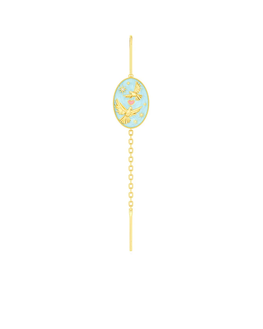 Orecchino Donna Amabile Pendolo Love Dorato con Due Tortorelle e Cuore 