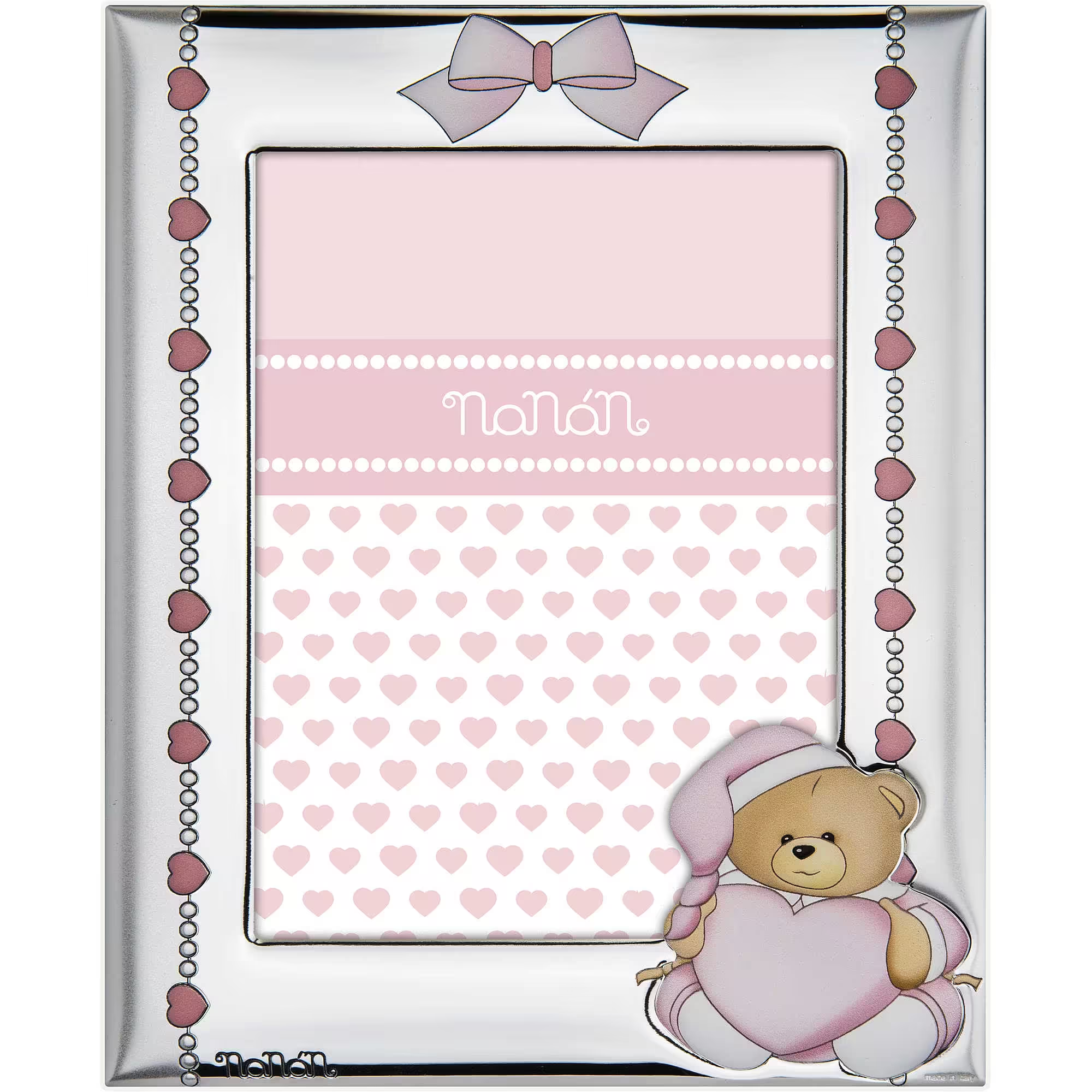 Cornice Bambina Nanan con Orsetto e Cuore Rosa 18x13 cm