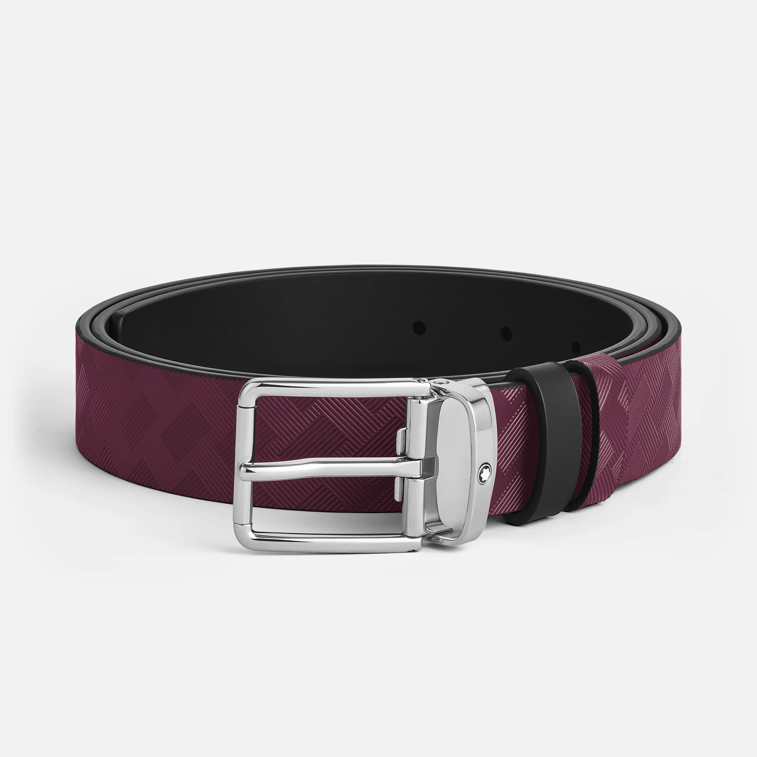 Cintura Montblanc Reversibile 30 mm in Pelle Cassis/Nera con Fibbia a Ferro di Cavallo