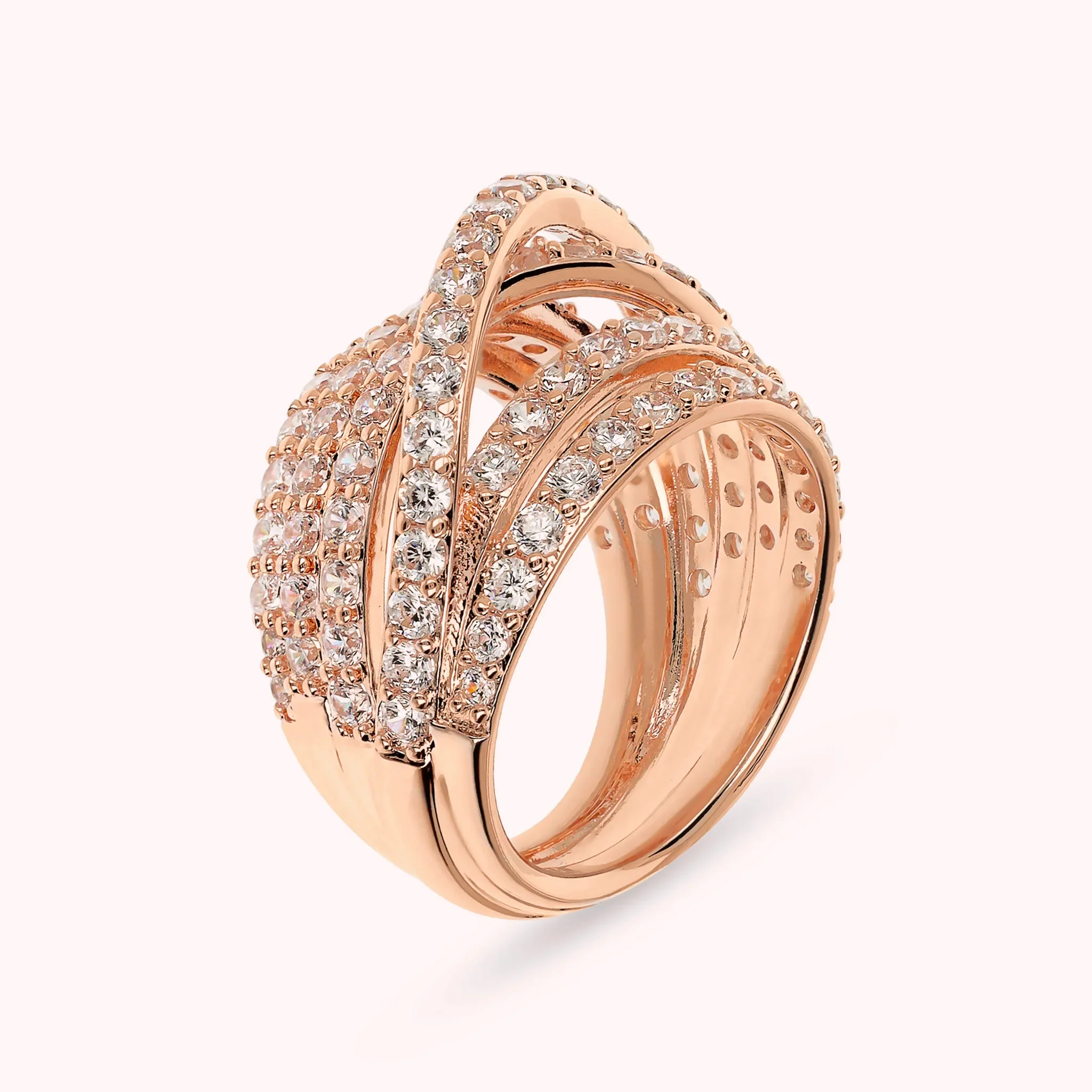 Anello a Fascia Multifilo Donna Bronzallure Incrociato con Cubic Zirconia