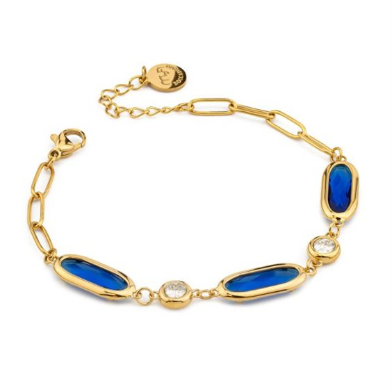 Bracciale Donna Boccadamo Mya in Acciaio Dorato con Pietre Blu e Bianche 