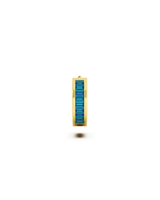 Orecchino Donna Amabile Hoop Zirconia a Cerchio Dorato Pietre di Zirconia Azzurro Incastonate 