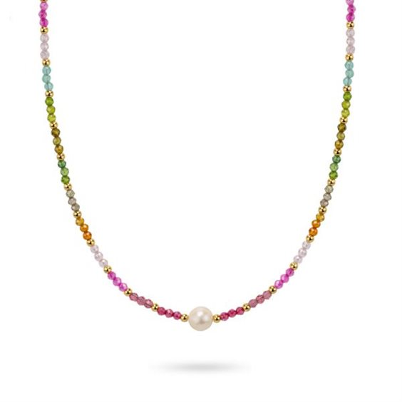 Collana Donna Boccadamo in Acciaio Dorato con Perline Multicolor e Perla 