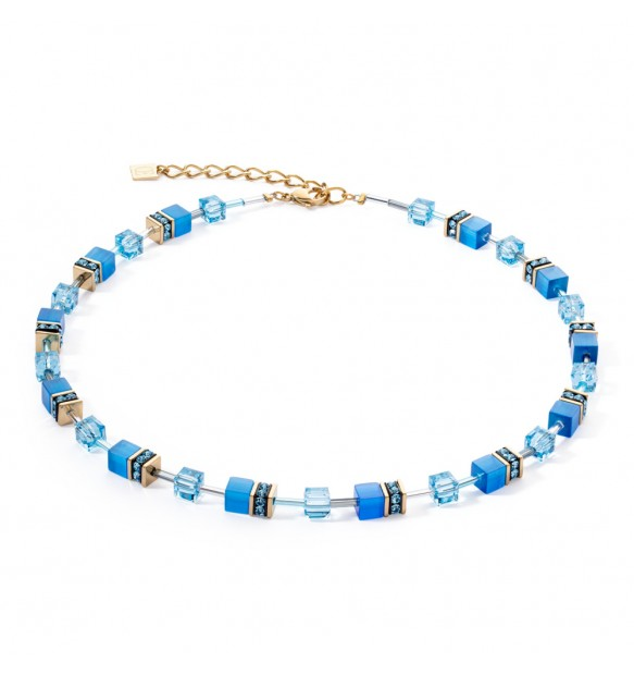 Collana Donna Coeur De Lion Geocube con Cristalli Blu e Oro 