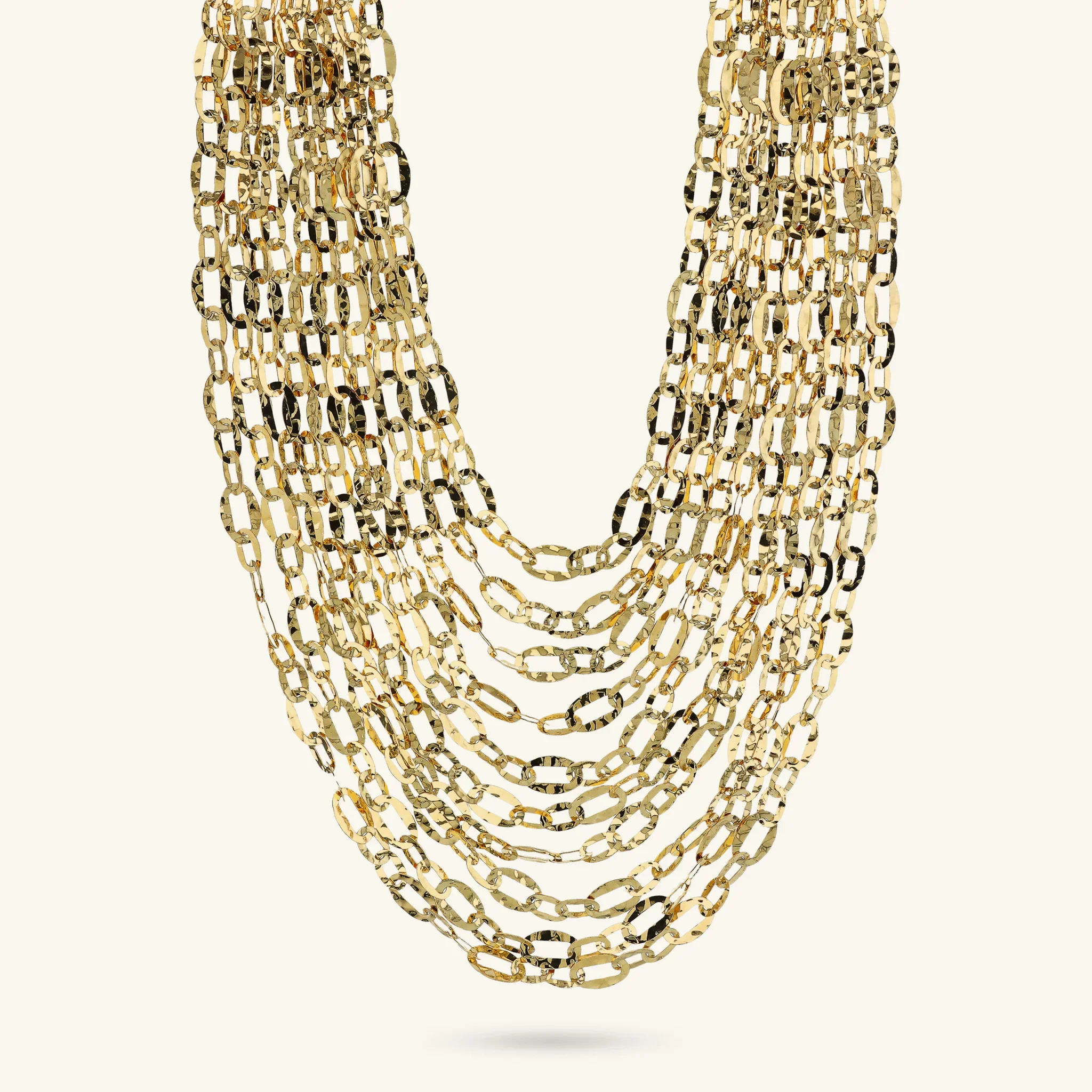 Collana Multifilo Donna Etrusca Graduata Catena Ovale Martellata