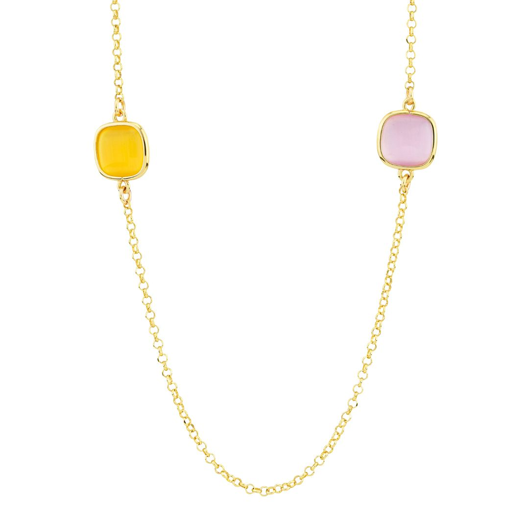Collana lunga Donna Boccadamo Placcata Oro Giallo con Cristalli Ametista Viola, Rosa Baby, Giallo e Miele 