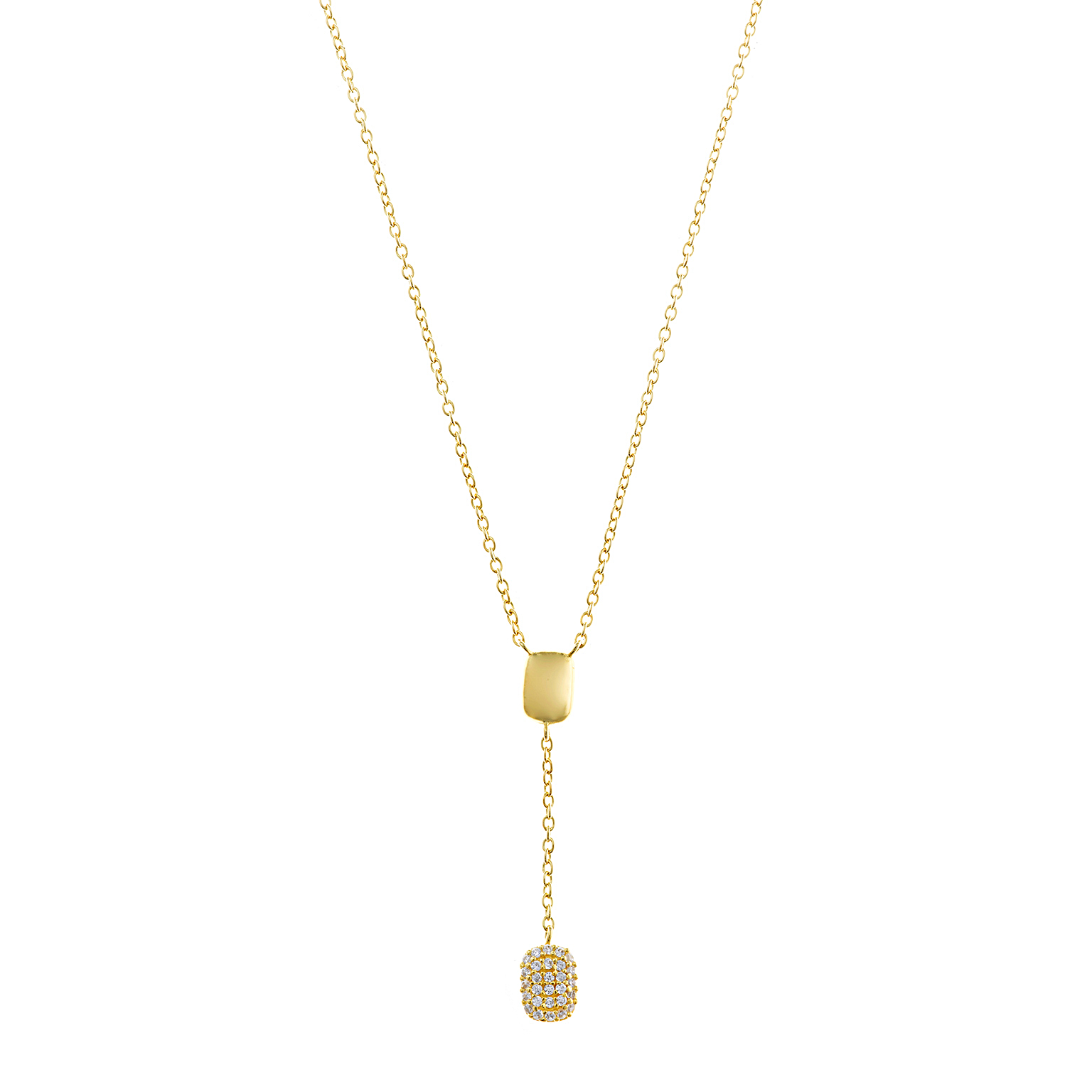 Collana Donna Salvatore Plata in Argento pvd Oro con Doppio Pendente Rettangolare Liscio e Pavè 